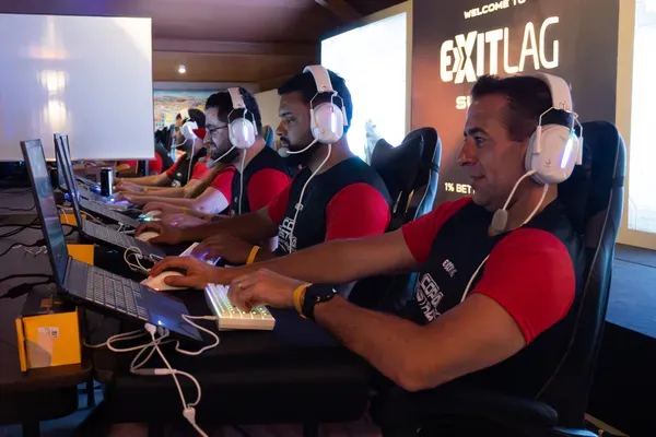 Team members recording a podcast session