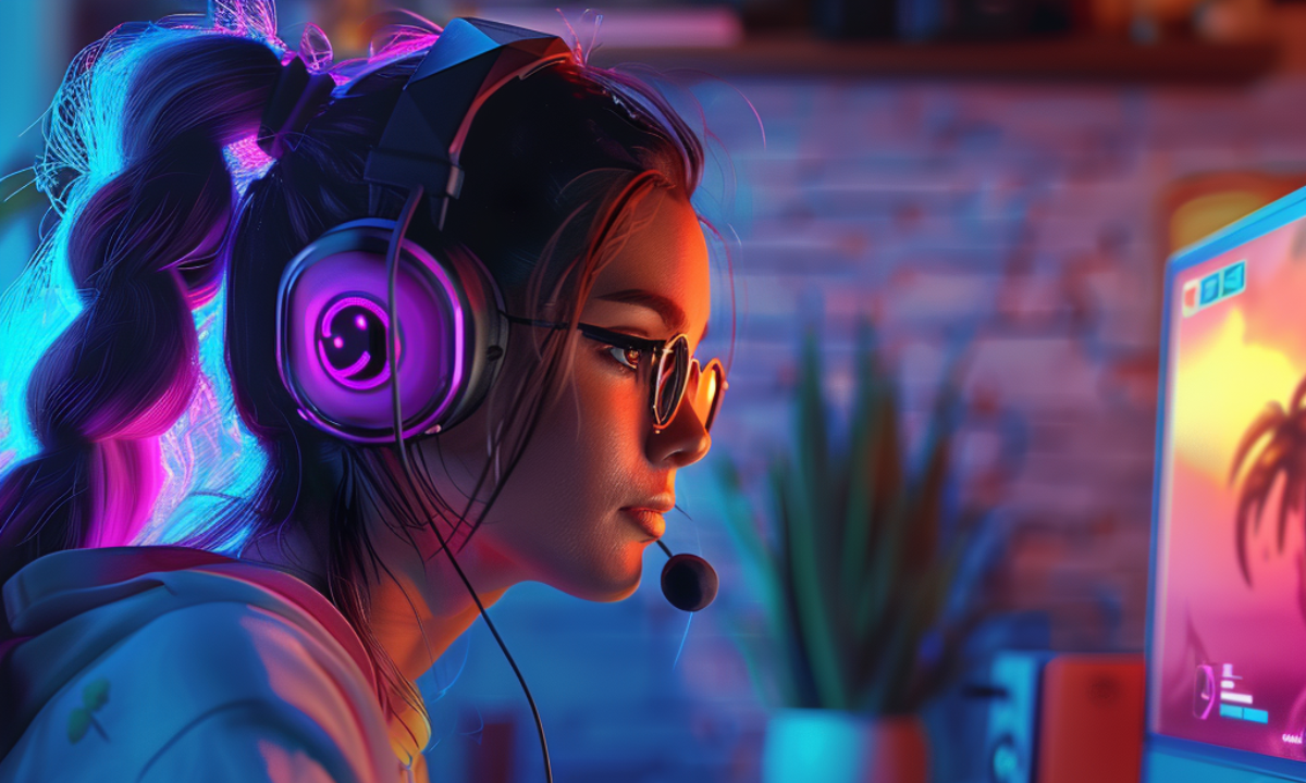 woman playing on a laggy computer