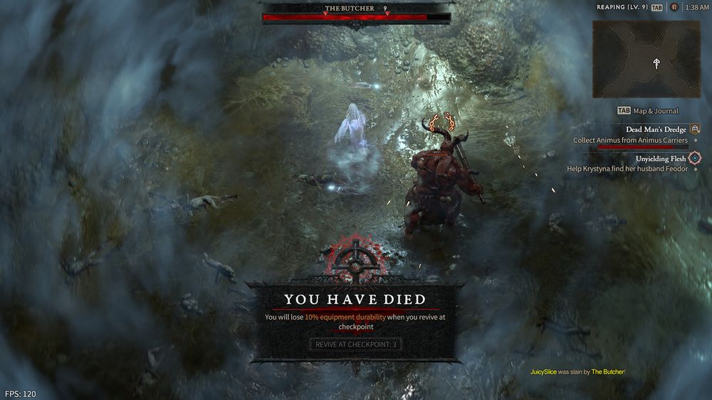 screenshot in game Diablo IV, displaying a message "you have died"