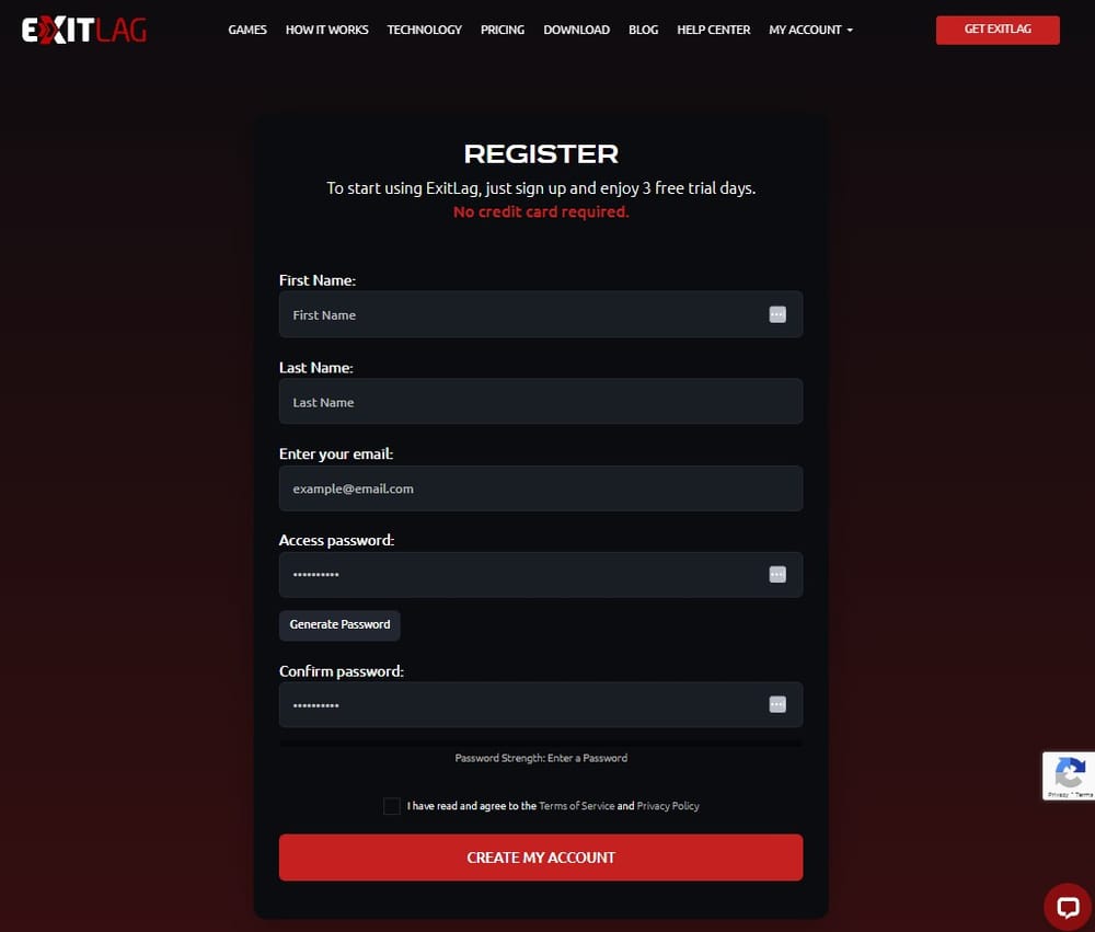 creating ExitLag account