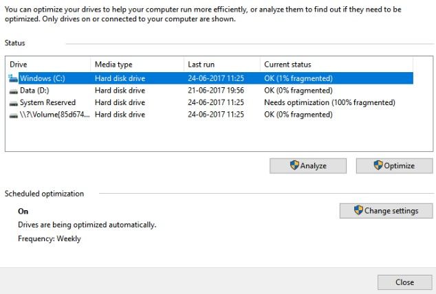 Running Defragmentation
