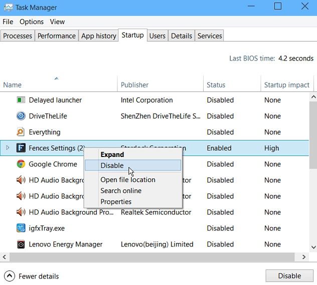Disable startup programs