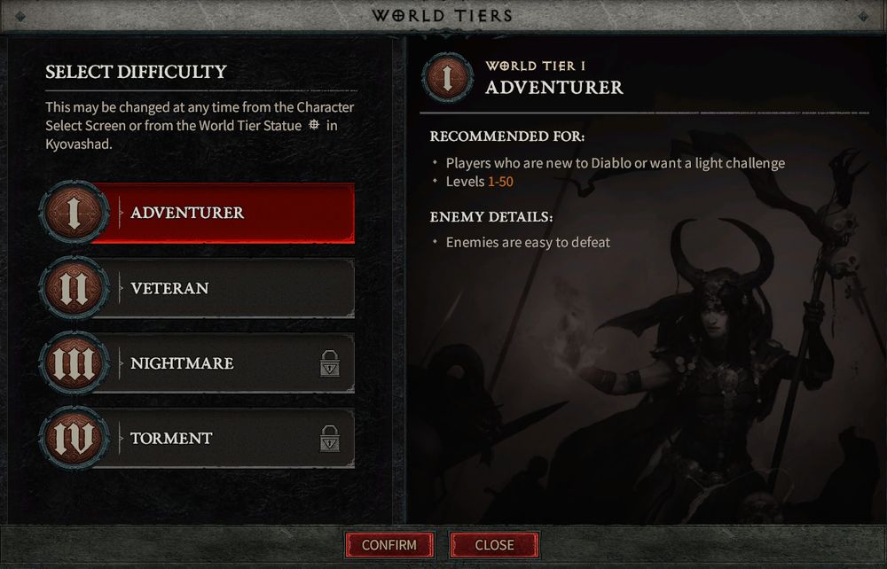 selecting difficulty in diablo IV game Diablo IV Difficulty