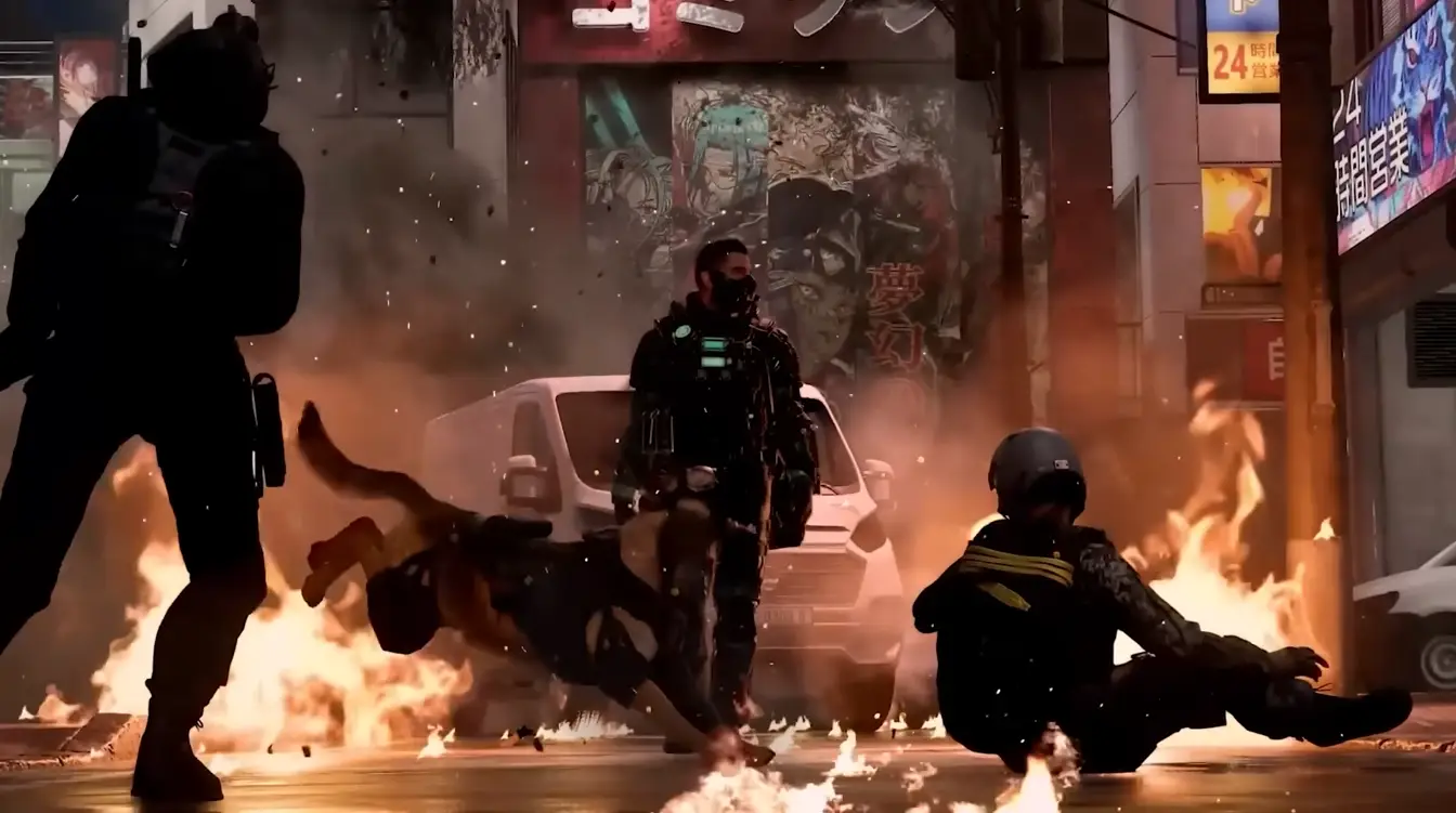 Man walking in scenario burning at Game Call of Duty: Modern Warfare III 