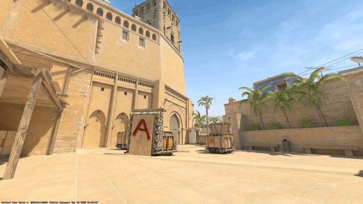 CS2 map Mirage featuring a building with clock tower