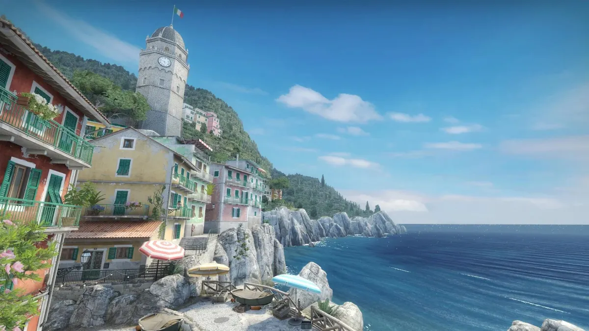 CS2 map Tuscan: A town near the ocean, featuring the game's setting with strategic locations and pathways