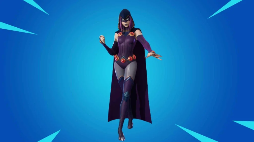 In Fortnite, the female character is seen wearing a purple costume, resembling the popular Fortnite skin known as Raven.
