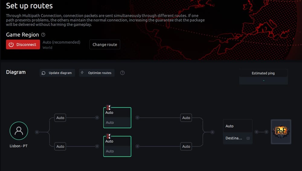 showcasing ExitLag software apllying best routes in game path of exile