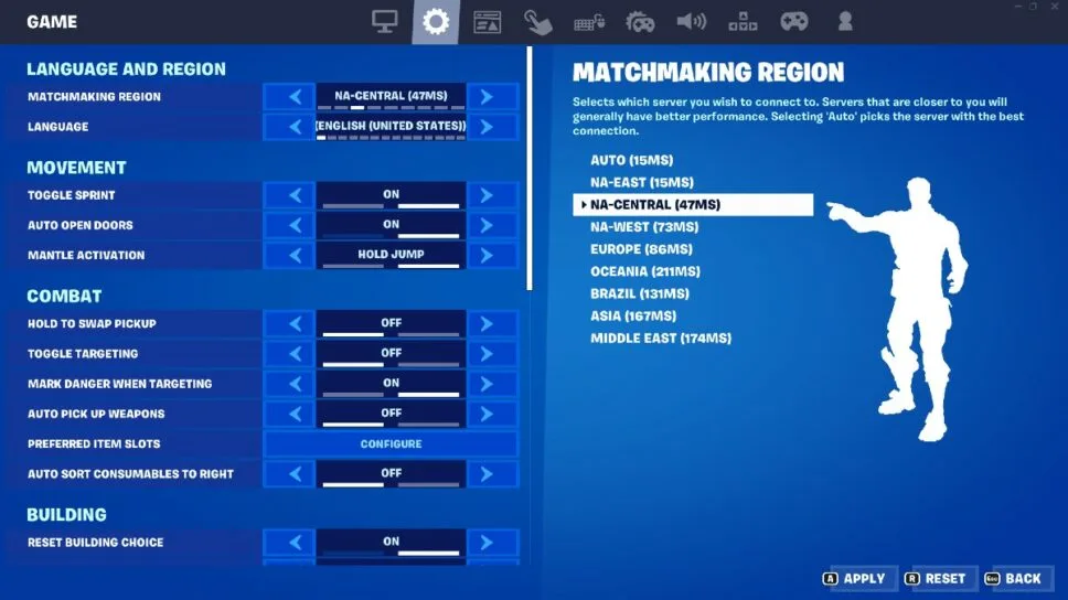 NA Central servers in Fortnite