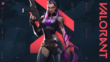 Reyna, the Valorant agent, stands poised in purple clothing, gripping a gun with an air of determination.