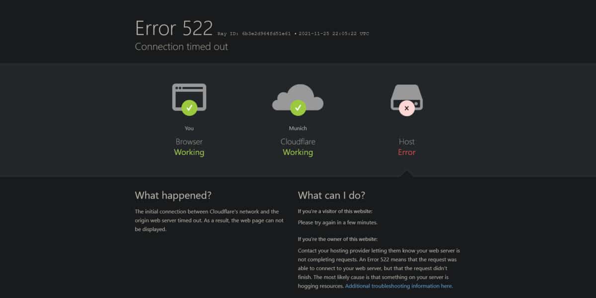 Error Code 522 Cloudflare