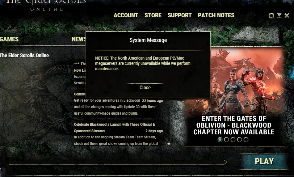 elder scrolls online server status