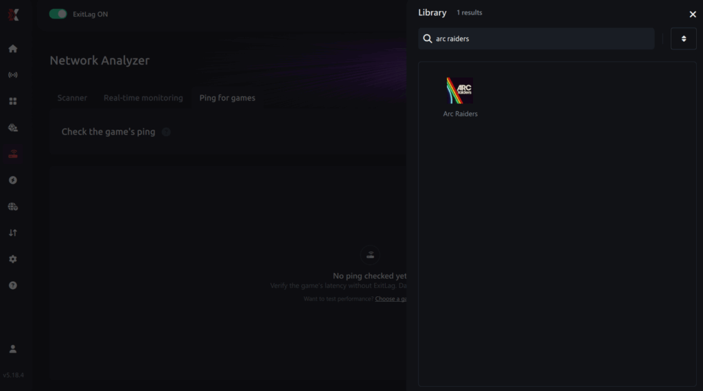 Select game for ping for games Arc Raiders