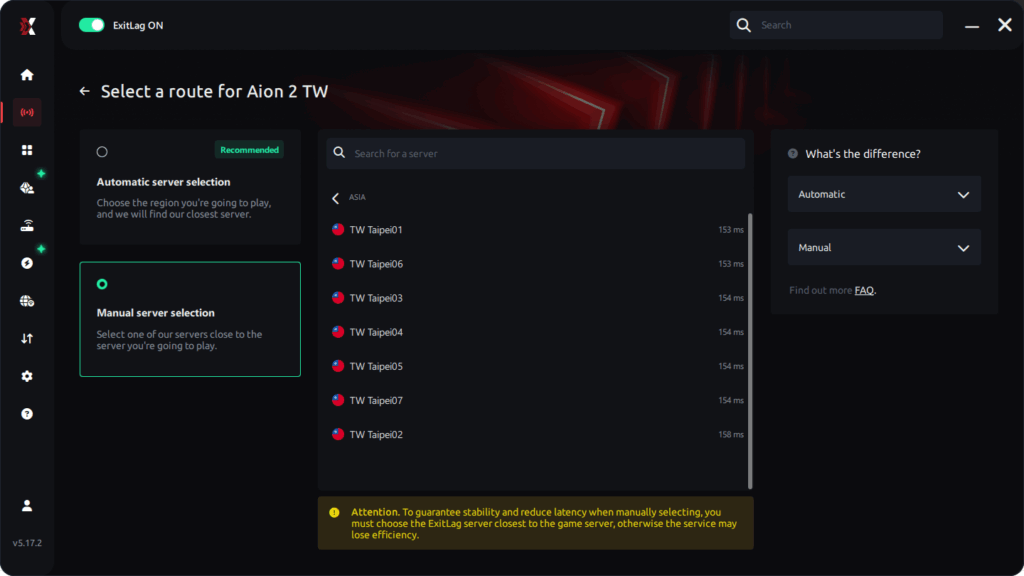 Manual Route Selection Exitlag