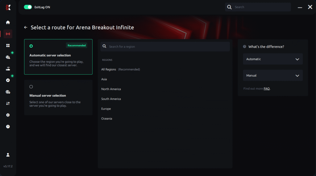 Select server Arena Breakout Infinite
