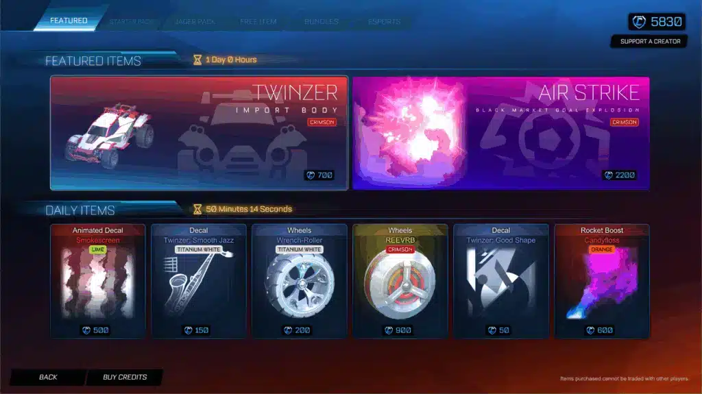  Rocket League 아이템 상점