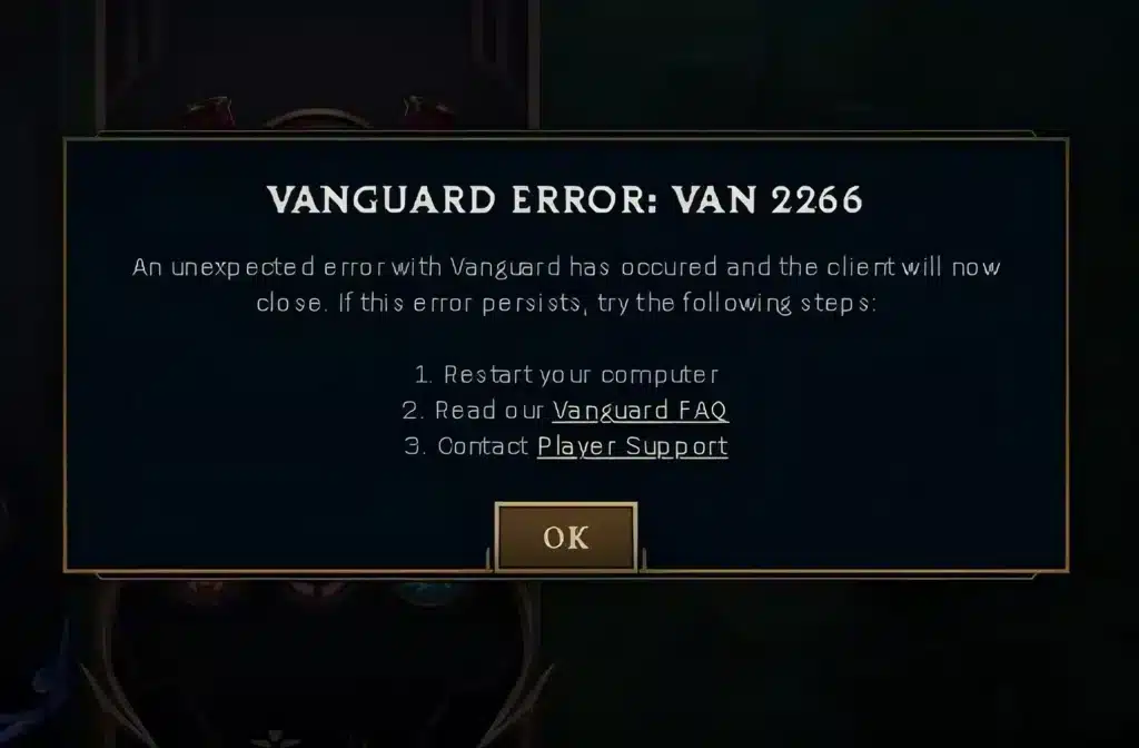 league of legends vanguard errors

