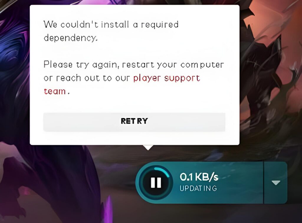 We Couldn't Install A Required Dependency League of Legends